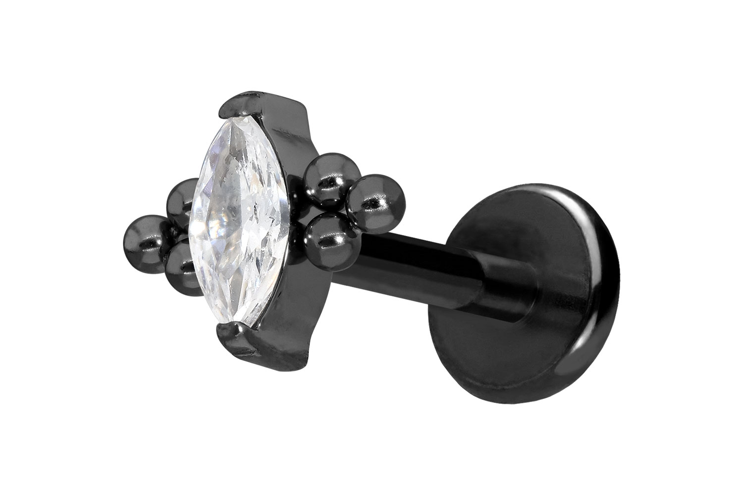 Titan Labret Piercing mit Push Fit KRISTALLTROPFEN + 6 KUGELN